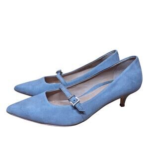 Vionic Minnie Suedue Pointy toe Kitten heel mary jane shoes gray comfort modern